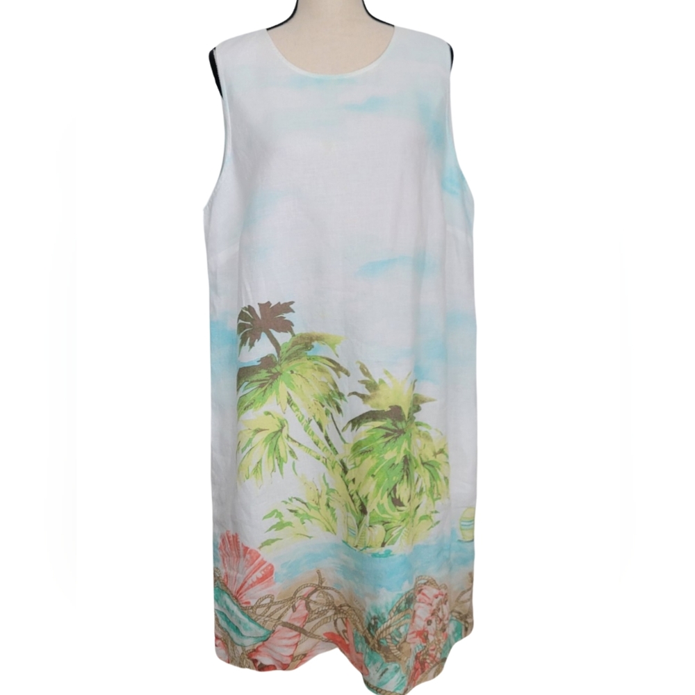 J.Jill Love Linen Tropical Sleeveless Water Color Dress - XL